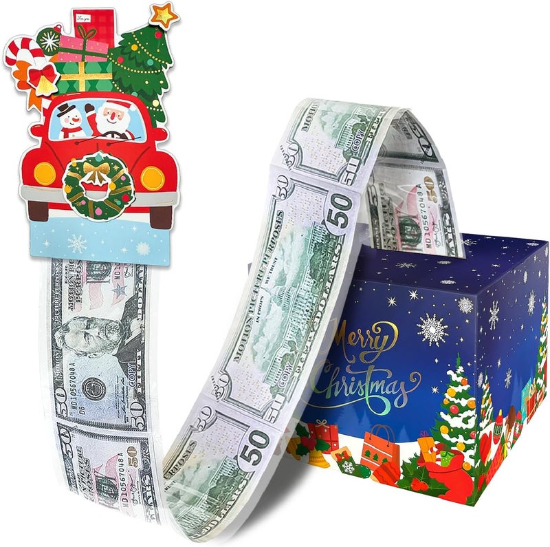 YAOLIGIFT Christmas Money Box for Cash Gift Pull, Surprise Explosion Gift with 60Pcs Transparent Bags for Christmas, DIY Holiday Cash Box for Money Holder for Women Men Girls Boys Mom Dad (Blue) - Image 1